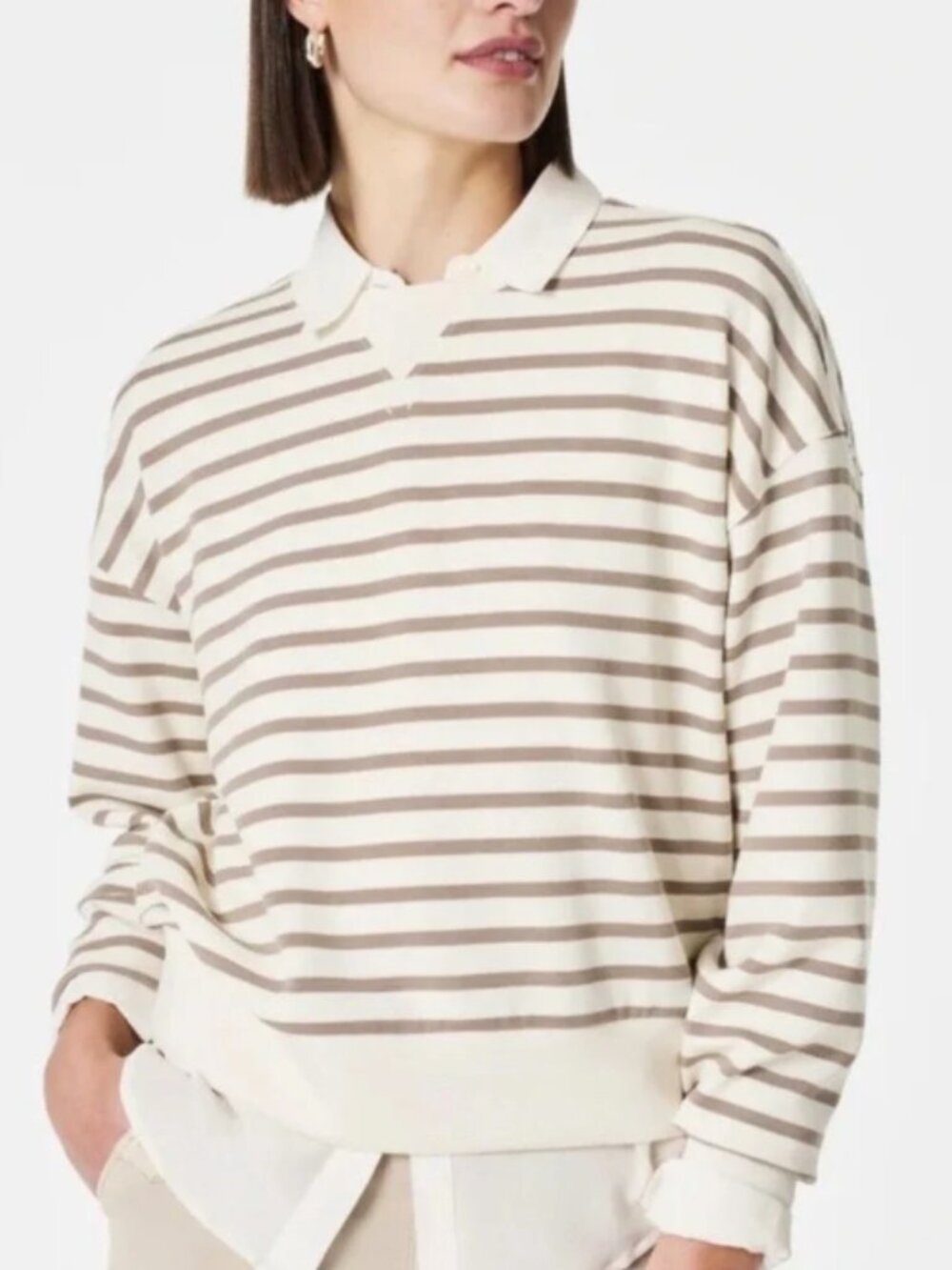 SPANX AirEssentials Crewneck Sweatshirt Size 2X Fawn & Ivory Stripes